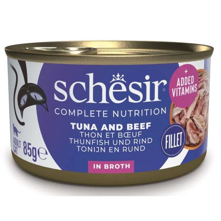 SCHESIR in broth Tuna with beef and rice - wet cat food - 85 g