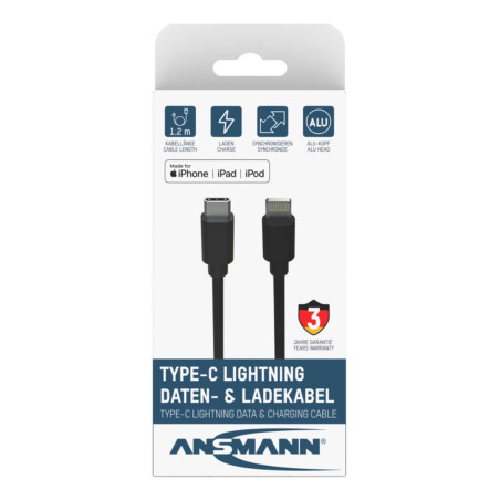 Ansmann 1700-0106 mobile phone cable Black 0.12 m USB C Lightning