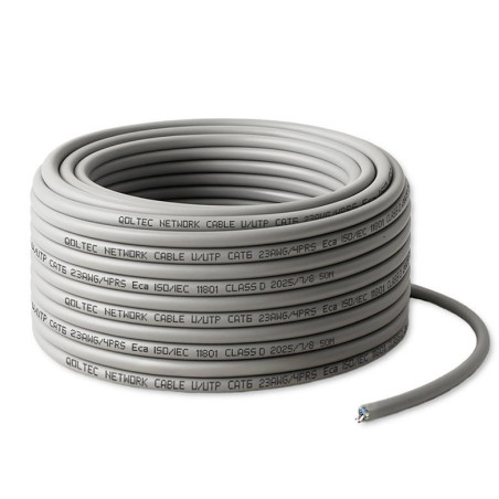 Qoltec Kabel sieciowy skrętka UTP do Patchcordu | Miedziany Cu |CAT6 | High speed 1Gb/s | LAN | 50m | szary