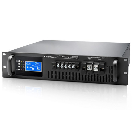 Qoltec Zasilacz awaryjny UPS Pure Sine Wave do RACK | 3kVA | 3000W | PF 1.0 | LCD | EPO | USB | On-line | Kompatybilność z LiFePO4 AGM GEL