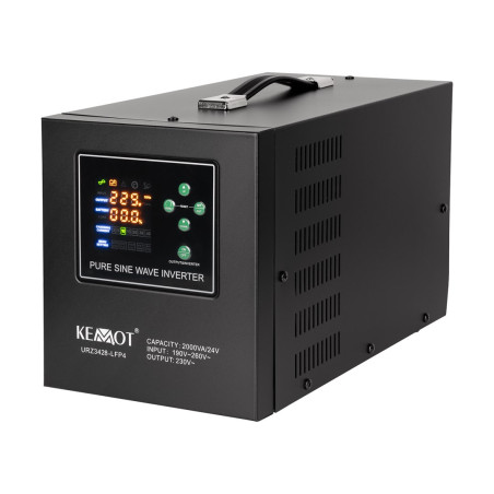 Zasilacz awaryjny KEMOT PROsinus-2000/24-LFP4  przetwornica z czystym przebiegiem sinusoidalnym i funkcją ładowania  24V 230V 2000VA/1400W