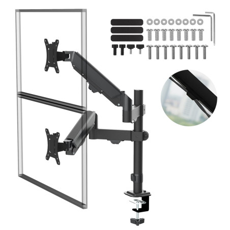 Maclean 2 monitor mount, gas spring, 17"-32", 2-10kg, black, MC-136