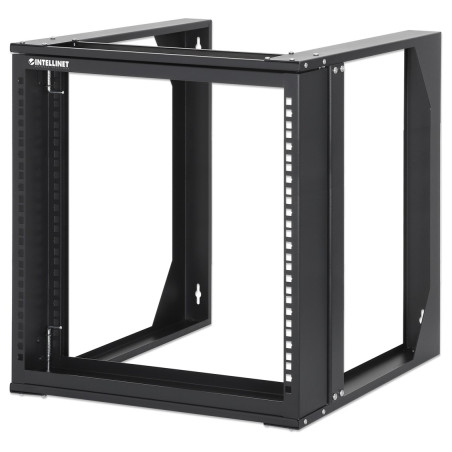 Intellinet 19" Wall Mount Open Frame Network Rack, 9U, Front-hinged Swing Frame Flat Pack, 2-Post, 17.7 in. Depth, Black RAL 9004