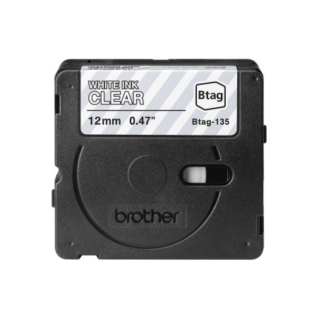 BROTHER BTAG135 12MM WHITE ON CLEAR TAPE