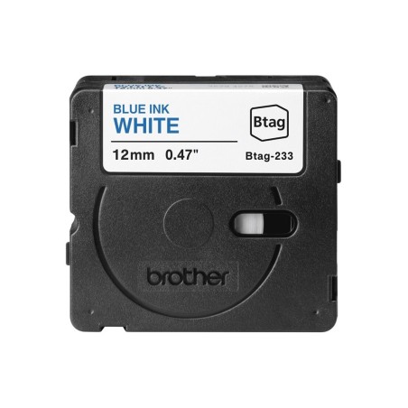 BROTHER BTAG233 12MM BLUE ON WHITE TAPE