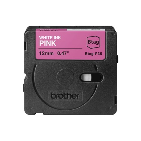 BROTHER BTAGP35 12MM WHITE ON PINK TAPE