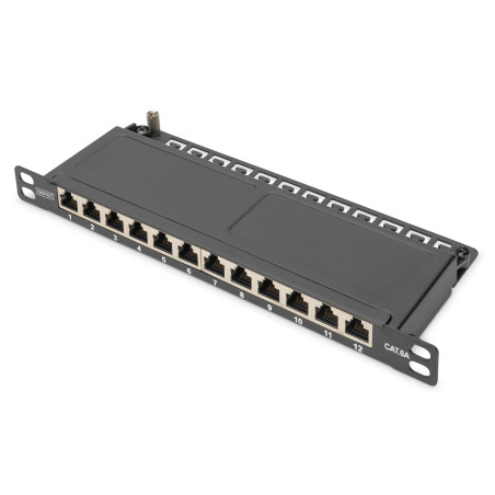 Digitus CAT 6A Slim Patch Panel, shielded, 12-port, 0.5 U, 10", black
