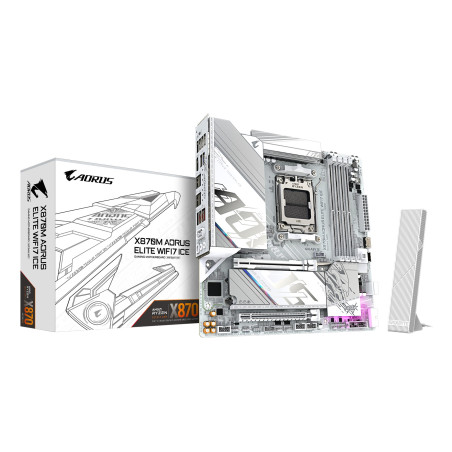 GIGABYTE X870M AORUS ELITE WIFI7 ICE Motherboard - Supports AMD Ryzen 9000 CPUs, 14+2+2 Phases Digital VRM, up to 8200Hz DDR5 (O.C), 1xPCIe 5.0 + 1xPCIe 4.0, Wi-Fi 7, 2.5 GbE LAN, USB 4