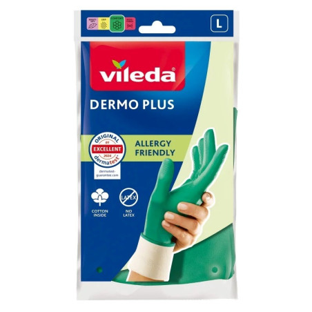 Vileda Dermo Plus ‘L’ Gloves Green Cotton, Nitrile
