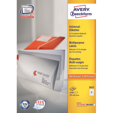 Avery 3652Z self-adhesive label Rectangle White 2100 pc(s)