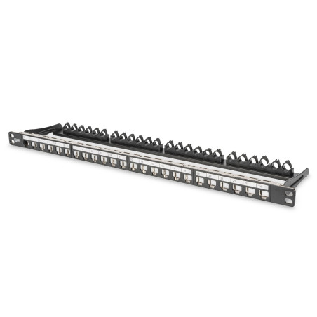 High density 19" patch panel 24x keystone, 0.5U
