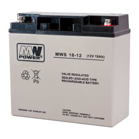 MPL MW POWER MWS 18-12 UPS battery Lead-acid accumulator VRLA AGM Maintenance-free 12 V 18 Ah Black, Grey