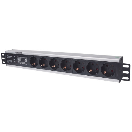 Intellinet 19" 1.5U Rackmount 7-Output Power Distribution Unit (PDU) EU CEE 7/3 Outlets, With Surge Protection, Built-in 3m Power Cord with EU CEE 7/4 Plug