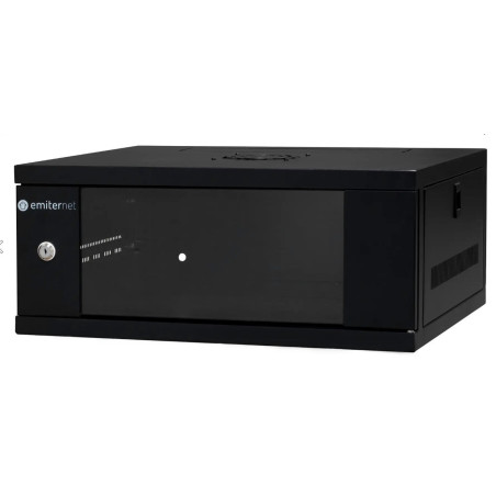 EMITERNET Light, undivided hanging cabinet 19'' 4U, sheet metal/glass door, 550×450×230mm width/depth/height. EM/SH02B5404-08