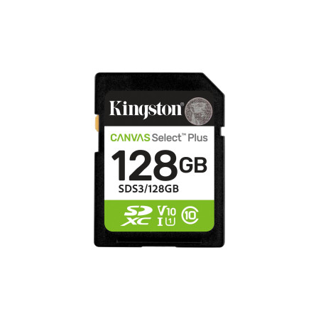 Kingston Canvas Select Plus | 128 GB | SD | Flash memory class Class 10, UHS-I, U1/U3, Video Class 10/30