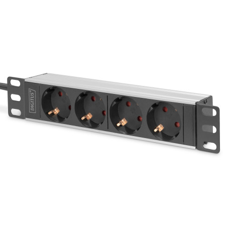 Digitus | 10” Socket Strip with Aluminum Profile, 4-way safety sockets | DN-95418