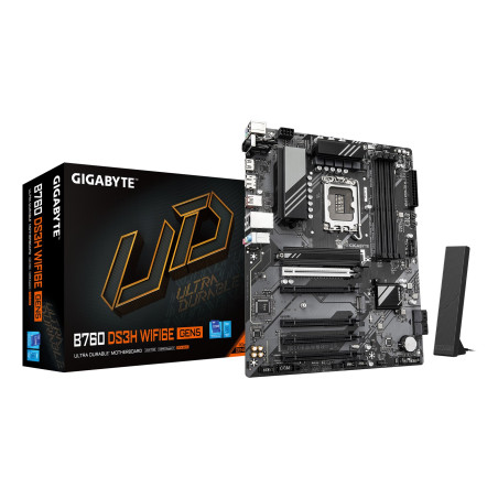 GIGABYTE B760 DS3H WIFI6E GEN5 Motherboard - Supports Intel Core 14th Gen CPUs, 8+2+1 Phases Digital VRM, up to 5600MHz DDR5, 2xPCIe 4.0 M.2, Wi-Fi 6E, 1GbE LAN, USB 3.2 Gen 2x2