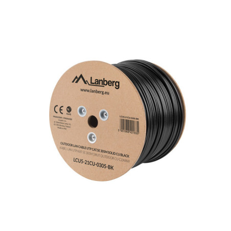 Lanberg | Cable Cat.5E UTP 305M Solid Outdoor CU Black Fluke Passed | LCU5-21CU-0305-BK