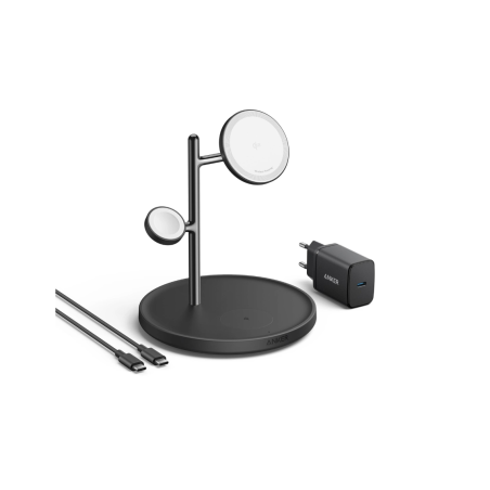 Anker MagGo Wireless Charging Station (15W, 3-in-1 Stand) with cable and charger bundle | B25M3312