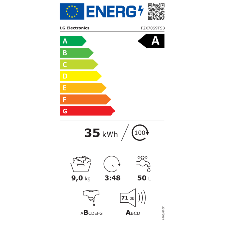 LG | Washing Machine | F2X70S9TSB | Energy efficiency class A | Front loading | Washing capacity 9 kg | 1200 RPM | Depth 47.5 cm | Width 60 cm | Display | LED | Steam function | Matte Black
