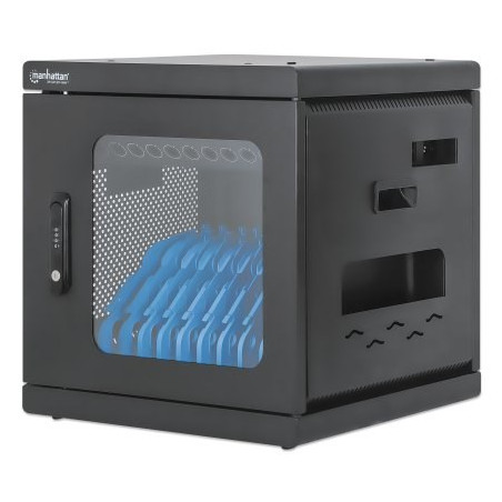 Manhattan Laptop Charging Cabinet Desktop via AC Adapter (EU) 10-bay, Install device's AC Adapter (power cables) into unit, Suitable for ALL laptops (to 15.6"), iPads, MacBooks, Chromebooks, other USB-C devices, Bays 380x30x280mm, Cart, Lockable Plug