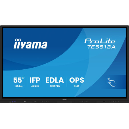 iiyama TE5513A-B3AG Signage Display Interactive flat panel 138.7 cm (54.6") LCD Wi-Fi 500 cd/m² 4K Ultra HD Black Touchscreen Built-in processor Android 24/7