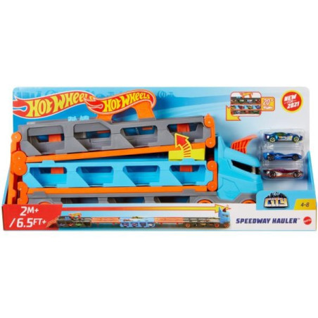 Hot Wheels City Speedway Hauler Carrier with 3 Toy Cars