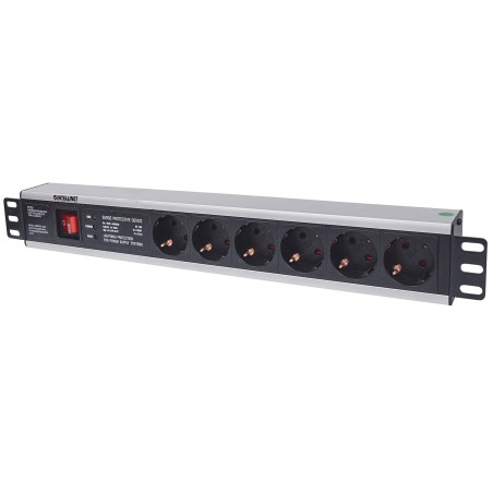 Intellinet 19" 1.5U Rackmount 6-Output Power Distribution Unit (PDU) EU CEE 7/3 Outlets, With On/Off Switch and Surge Protection, Built-in 3 m (10 ft.) Power Cord with EU CEE 7/4 Plug