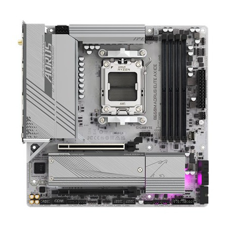 Gigabyte B650M AORUS ELITE AX ICE Motherboard - Supports AMD Ryzen 8000 CPUs, 12+2+2 Phases Digital VRM, up to 8000MHz DDR5 (OC), 1xPCIe 5.0 + 1xPCIe 4.0 M.2, Wi-Fi 6E, 2.5GbE LAN, USB 3.2 Gen 2