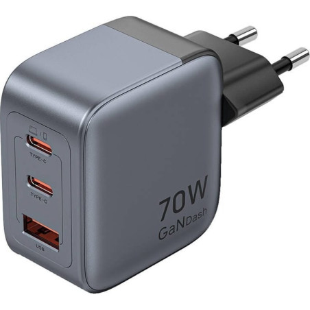 Vention 70W GaN PD Charger 1x USB-A 2x USB-C BK