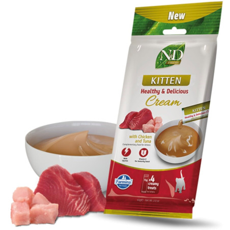 FARMINA N&D Prime Cat Cream with chicken & tuna kitten box – cat treat for kittens – 4x15g