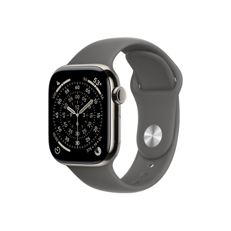 Apple Watch Series 11 GPS + Cellular 42mm Natural Titanium Case with Stone Grey Sport Band - S/M | Apple
