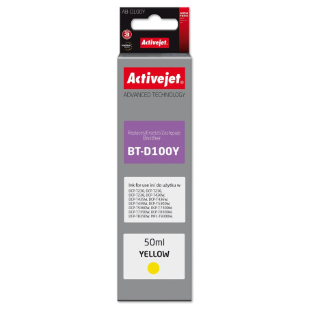 Activejet AB-D100Y Ink cartridge for Brother printers, replacement for Brother BT-D100Y; Supreme; 50 ml; yellow