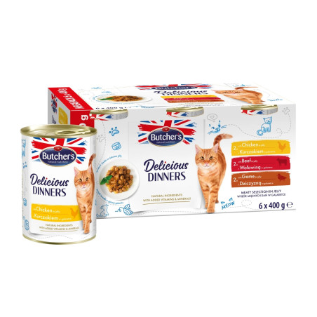 BUTCHER'S Delicious Dinners Meaty selection in jelly - wet cat food - 6 x 400g