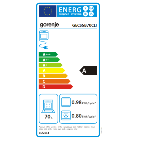 Gorenje | Cooker | GECS5B70CLI | Hob type Vitroceramic | Oven type Electric | Beige | Width 50 cm | Depth 59.4 cm | Energy efficiency class A | 70 L