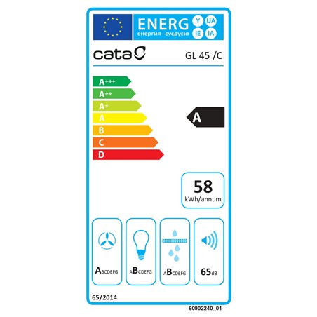 CATA | Hood | GL 45 X /C | Canopy | Energy efficiency class A | Width 50 cm | 820 m³/h | Touch | EcoLed | Stainless steel