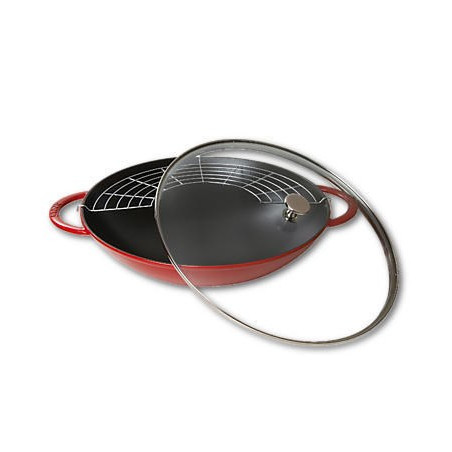 Staub cast iron wok with lid - Red, 37 cm