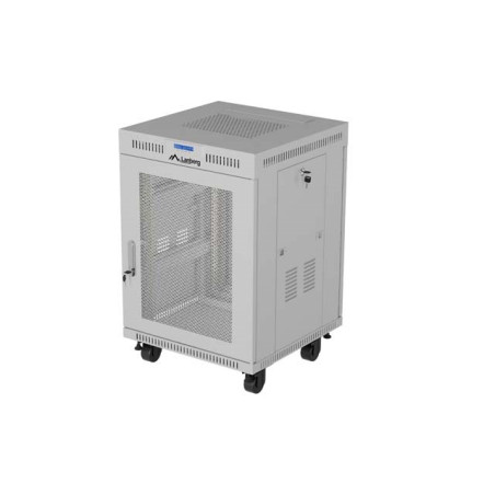 19" 15U 600 × 800 GREY FLOOR-STANDING RACK CABINET WITH PERFORATED DOOR AND LCD, LANBERG (FLAT PACK)