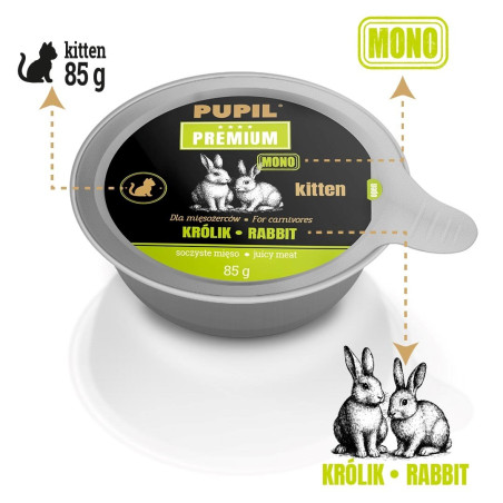 PUPIL Premium Kitten rabbit mono - wet cat food - 85g