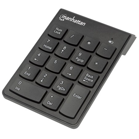 Manhattan Numeric Keypad, Wireless (2.4GHz), USB-A Micro Receiver, 18 Full Size Keys, Black, Membrane Key Switches, Auto Power Management, Range 10m, AAA Battery (included), Windows and Mac, Three Year Warranty