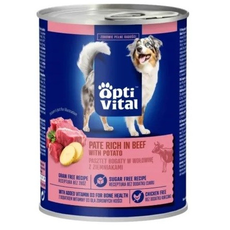 OPTIVITAL Pork pâté, rich in beef and potatoes - wet dog food - 400g