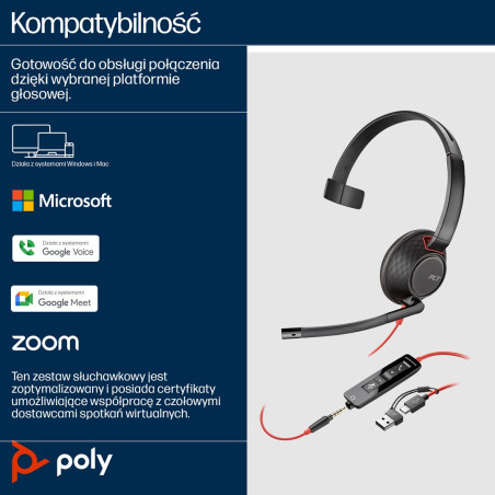 HP Poly Blackwire 5210 Monaural USB-C Headset +3.5mm Plug +USB-C/A Adapter (Bulk)