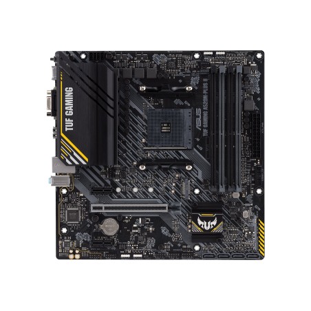 Asus | TUF GAMING A520M-PLUS II | Processor family AMD | Processor socket AM4 | DDR4 DIMM | Memory slots 4 | Supported hard disk drive interfaces 	SATA, M.2 | Number of SATA connectors 4 | Chipset  AMD A520 | Micro ATX