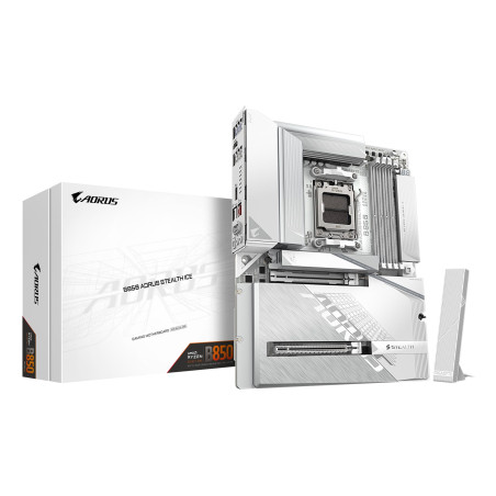 GIGABYTE B850 AORUS STEALTH ICE Motherboard - AMD Ryzen 9000 Series CPUs, 14+2+2 Phases Digital VRM, up to 8200MHz DDR5 (OC), 2xPCIe 5.0 + 2xPCIe 4.0 M.2, WIFI 7, 5 GbE LAN, USB 3.2 Gen 2