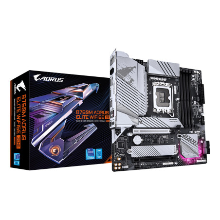 GIGABYTE B760M AORUS ELITE WIFI6E GEN5 Motherboard - Supports 14th Gen. Intel Core CPUs, 12+1+1 phases VRM, up to 5600MHz DDR5, 2xPCIe 4.0 M.2, Wi-Fi 6E, 2.5 GbE LAN, USB 3.2 Gen 2x2