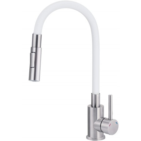 Kitchen faucet with bent spout - 2 types of spray