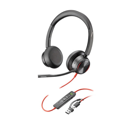 HP Poly Blackwire 8225 Stereo USB-C Headset +USB-C/A Adapter