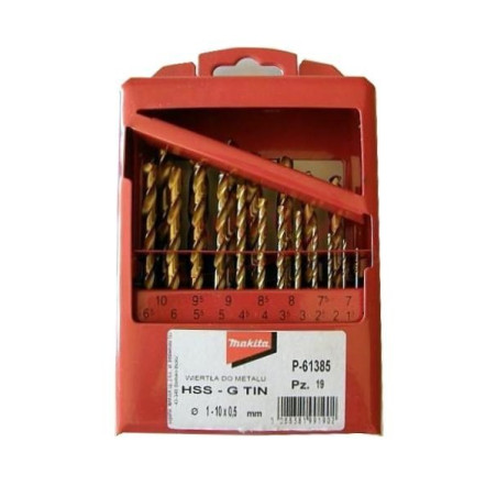 TITANIUM DRILL BIT SET HSS-G TIN 19pcs 1-10mm