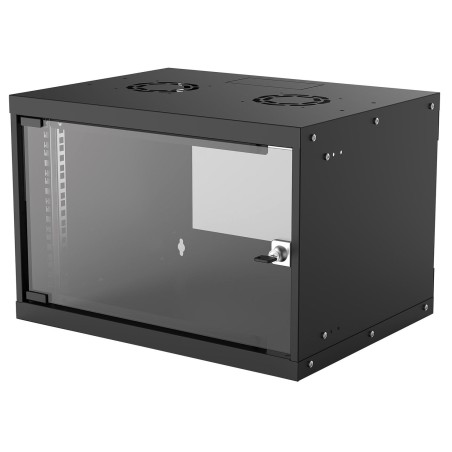 Intellinet 19" Network Cabinet - Wall Mount (Basic), 6U, 400mm Deep, Black, Flatpack, Max 50kg, Usable Depth 340mm, Glass Door, Rack, Parts for wall installation (eg screws and rawl plugs) not included
