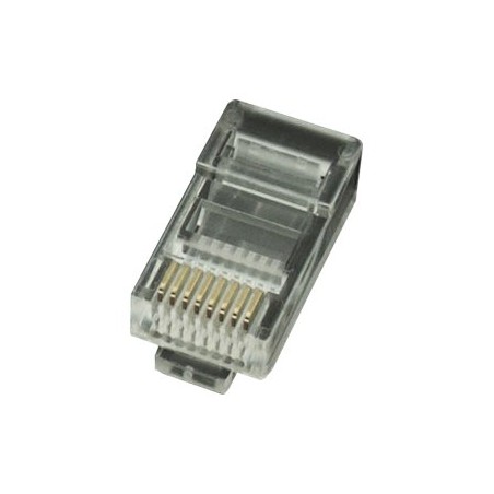 Modular plug 8P8C for solid LAN cable CAT5, UTP, 10 pcs. per bag | Modular 8P8C RJ45 plug, 30u” gold plated, 3-fork internal contacts for use with solid LAN cables